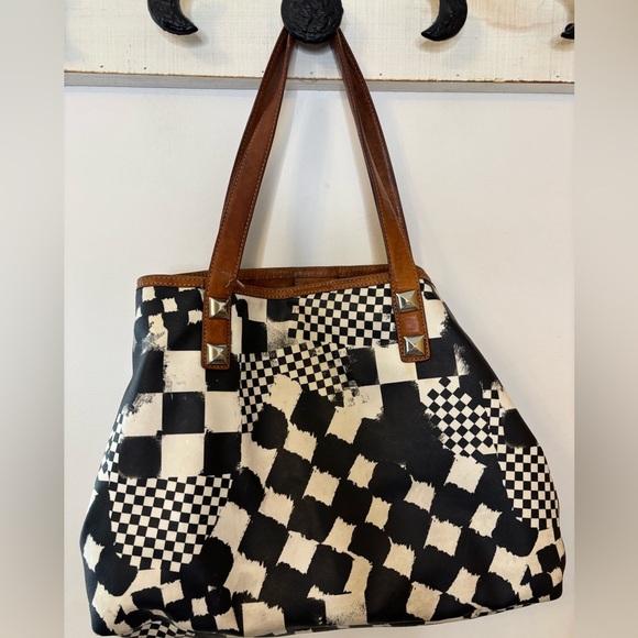 L.A.M.B. Y2K Black and White Leather Bullseye Checker Tote - Picture 11 of 12